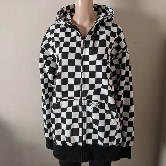Ripzone Skateboard Checkered Black White Hoodie, Men's Large - Picture 2 of 6